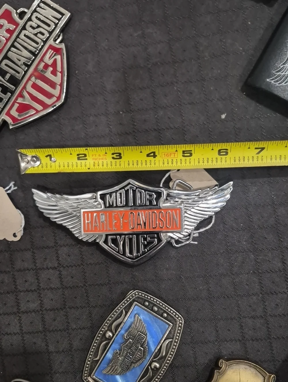 Harley-Davidson Silver Emblem with Orange Nameplate